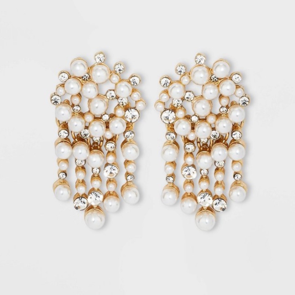 SUGARFIX by BaubleBar Pearl and Crystal Drop
Fringe Tassel Chandelier Earrings - Picture 1 of 4